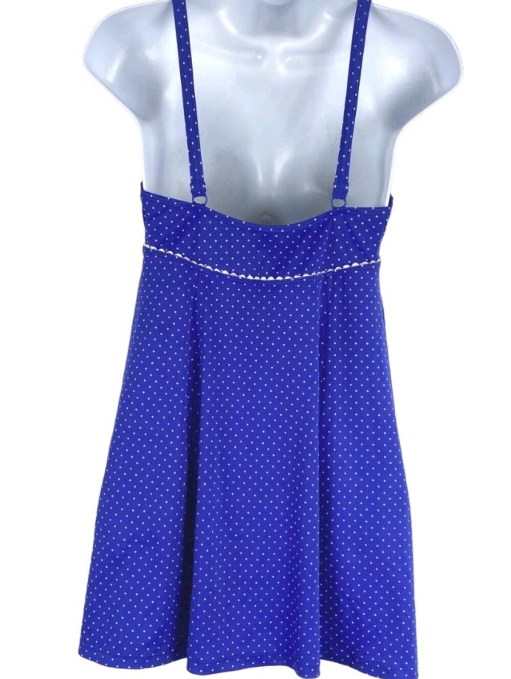 L.L. Bean One Piece Swimsuit Dress Long Polka Dot Blue White Size 14 - Picture 2 of 15